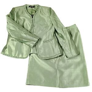Kasper 3pc suit womens sz12 green shiney church work mother of bride event